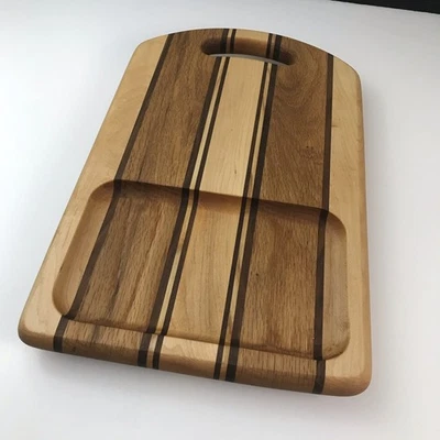 Handmade Wood Cutting Board With Groove Oak Walnut Maple Chopping Block - Image 1 of 4