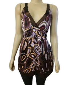 Hale Bob Empire Waist Sleeveless Size M Women's Silk Top Brown & Purple NEW #C2 - Picture 1 of 9