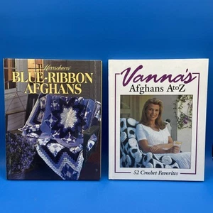 2 CRAFT BOOKS lot Crochet Patterns Projects Vanna's AFGHANS Blue-ribbon vtg 90s - Picture 1 of 22