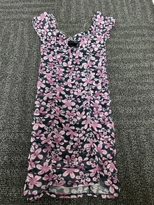 Abito Body Madden NYC Trasparente Blu Rosa Floreale Increspato Nodo Anteriore Taglia Media - Foto 1 di 10