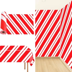 Red and White Striped Tablecloth Roll 51inch x 100ft Christmas Candy Cane Str... - Picture 1 of 7