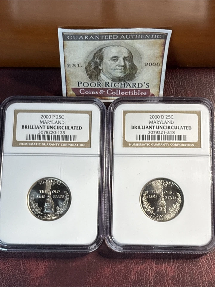 Maryland 2000 Philadelphia and Denver Mint State Quarter Set. NGC Cert. BU! CQ13 - Image 1 of 4