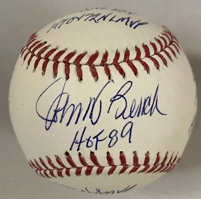 Johnny Bench Cincinnati Reds Autographed 11 Inscription STAT MLB Baseball w/JSA - Image 1 of 4