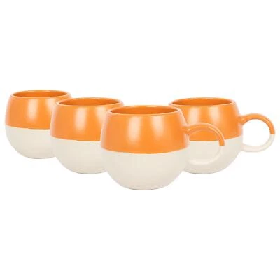 4x gebrannt orange 340ml getauchte steinwaren Kugel Tassen Keramik Teebassen Set - Bild 1 von 4