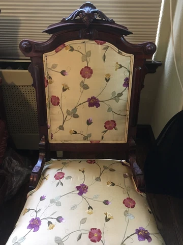 Victorian Eastlake Side Chair/Parlor with Silk Floral Embroidered Upholstery Cover