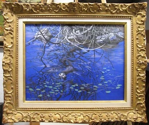 Richard Ward Wildlife Painting of Swimming Otter Listed Irish Wildlife Artist - Picture 1 of 10