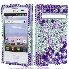 For LG Optimus Dynamic Crystal Diamond BLING Hard Case Cover Purple Silver