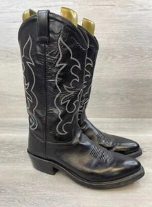 Old West TBM3010 Men's Western Boots Black Leather 9.5 Cowboy Pull On Rodeo - Picture 1 of 12