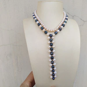 Double Strand Design AAA+ White Black pink South Sea Pearl Necklace 14k Gold P - Picture 1 of 9