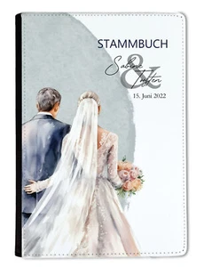 Stammbuch A5 personalisiert Familienstammbuch Leder Braupaar Blau Weiß Kreis - Bild 1 von 6