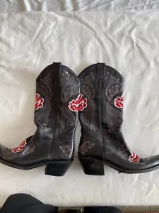 Sancho Boots Black Leather Pink Red Flower Size 38 - Picture 1 of 11