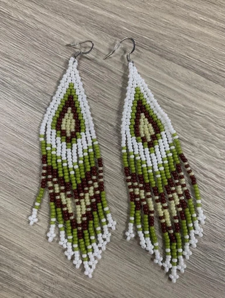 Green Beaded Earrings Retro Style Czech Glass Beads Women's Jewelry Fashion Gift - Image 1 of 1