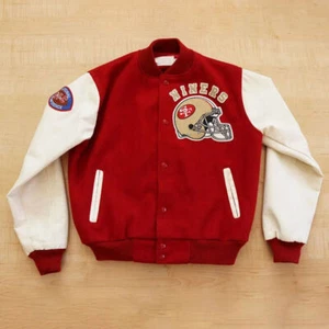 Herren San Francisco 49ers 80er Jahre Uniwolle mit weißen Lederärmeln Jacke - Bild 1 von 9
