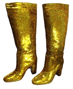 NEW WOMAN'S KNEE-HIGH POINTED TOE GOLDEN SEQUIN GLITTERY BOOTS - SIZE 7 1/2 - Picture 1 of 7