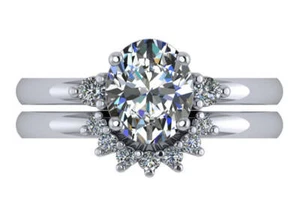 1.75 ct J SI1 oval & round diamond engagement wedding ring set 18k white gold - Picture 1 of 4
