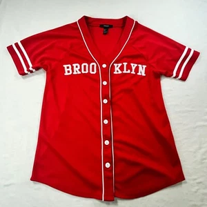 Forever 21 Brooklyn Baseball Jersey Women’s Small Red Top - Picture 1 of 15