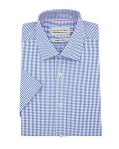 Double Two Gingham Check Short Sleeve Shirt for Men's (GSH4233) Blue, 15 to 23 - Bild 1 von 12