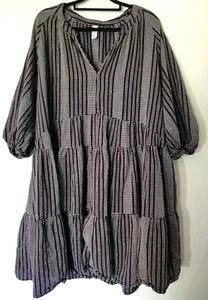 Target Plus Size 20 Black White Tiered Striped Tunic Dress Boho Hippie Peasant - Picture 1 of 12
