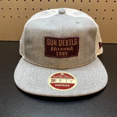 Arizona State Sun Devils Snap Back Hat Cap Trucker Gray White New Era 9FIFTY ASU - Image 1 of 4