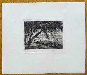 Sam Sandor Original Bleistift signiert Radierung Lastkähne am Flussufer ? 5/100 ? - Bild 1 von 8