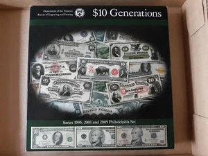 $10 Generations Set - 3 $10 FRN Philadelphia - 1995, 2001, 2009 - SN 00001455A - Picture 1 of 4