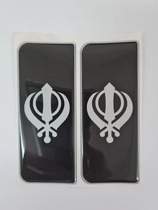 2x Plata mate Khanda negro B/G gel cúpula insignias/calcomanías 107x42 mm - Imagen 1 de 2