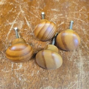 4 Vintage Rustic Wood Cabinet MCM Door Knobs Pulls Large 1 3/8” Diameter NOS - Picture 1 of 10