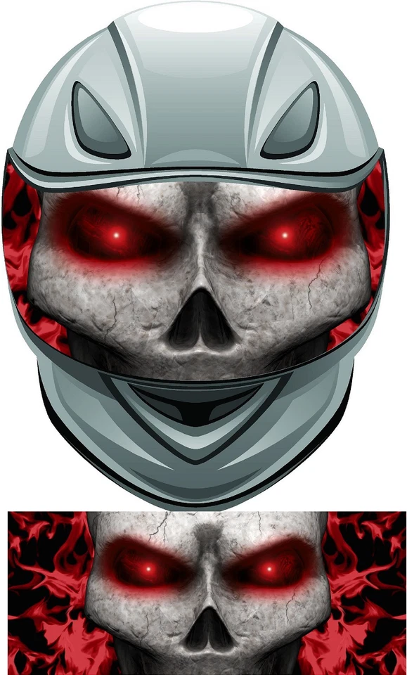 Skull flame fire red helmet visor wrap tint vinyl graphic decal style  - Image 1 of 1