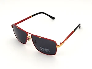 Polarized BMW Metal Square Aviator Red-Gold Frame Smoke Polarized Lens BW15 - Picture 1 of 12