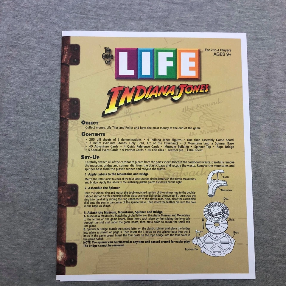 MB Life Indiana Jones Juego de Mesa Piezas Regla Folleto de Instrucciones Foto 1 de 1