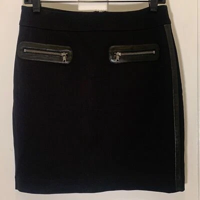 Cynthia Steffe Short Skirt Mini Mod Black 90s Patent Trim Zipper Pockets 2 XS - Image 1 of 4