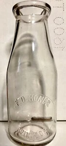 Excellent PINT Embossed Round Milk Bottle - F.D. HONOR DAIRY Windsor, Ontario - Picture 1 of 1