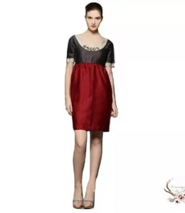 VERA WANG LAVENDER LABEL COCKTAIL DRESS RED JEWELED RED COLORBLOCK LINEN SHIFT 8 - Picture 1 of 19