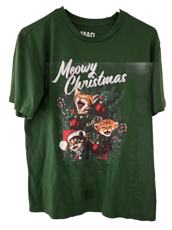 Meows Christmas T Shirt Sz L Mad Engine￼ - Image 1 of 1