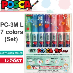 Mitsubishi Uni Posca PC-3ML 7C Glitter Paint Marker Pen Fine Point 7 Colors(set) - Picture 1 of 8