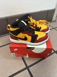 Nike Air Jordan Kids 1 Mid Black/yellow/ Red 640734 700 Size 11c - Picture 1 of 11