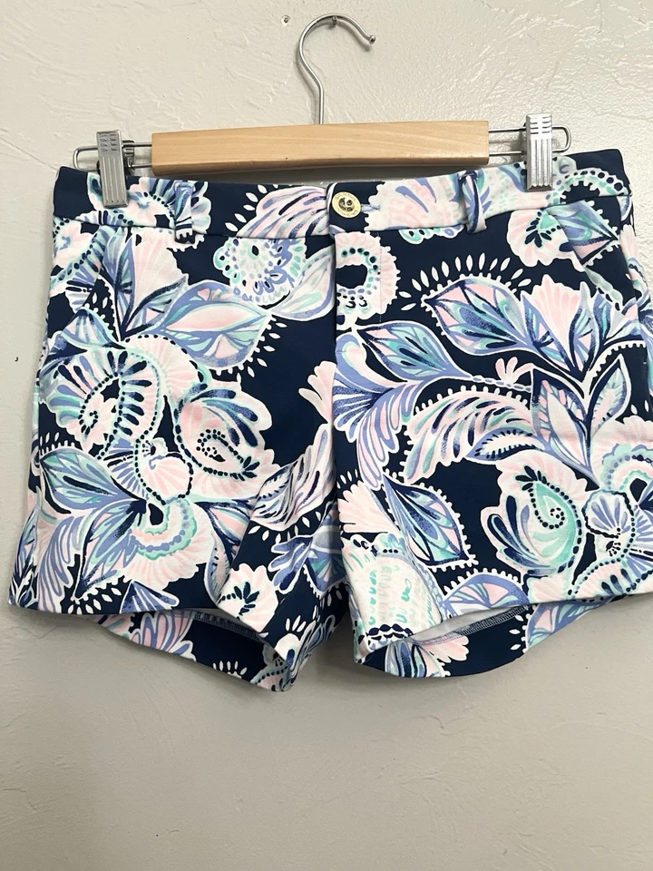 Pantalones Cortos Lilly Pulitzer Callahan Tejidos Elastizados Marea Alta Azul Marino Azúcar Mambo Talla 4 S Foto 1 de 4