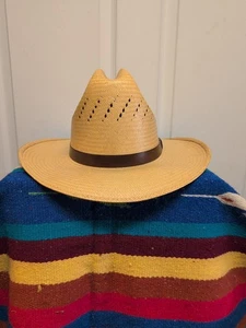 Sombrero Western de Verano Vintage Talla 7 1/4 Marrón Banda Vaquero  - Imagen 1 de 8