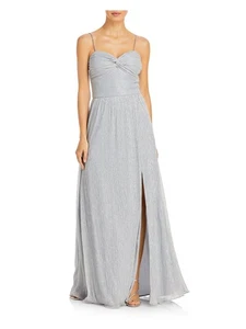 AQUA FORMAL Womens Silver Twist Front Padded Cups Lined Formal Dress 14 - Picture 1 of 6