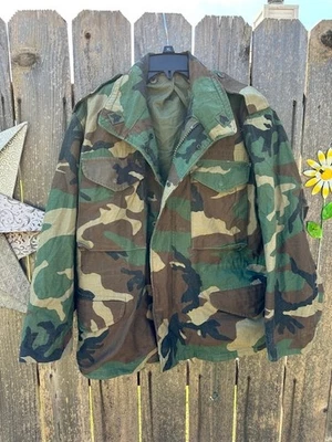 Vintage Army Field Jacket Coat, Cold Weather  Woodland Camouflage Small X-Short - Image 1 of 3