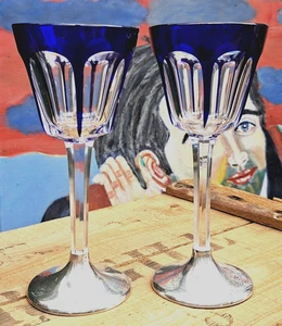 Baccarat Cristal Verres Pied Argent Massif Minerve Bleu Cobalt - Imagen 1 de 12