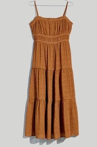 Madewell Size 6 Sophia Cami Tiered Midi Dress in Dot Brown Tie Back Zip *read* - Picture 1 of 15