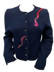 Vintage Carroll Reed Ski Shops marineblau Wolle Applikation Cardigan Jacke Damen 6 - Bild 1 von 7