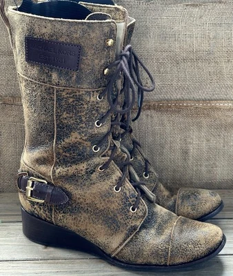 Botas de Combate Michael Kors Woolley Envejecidas Grunge Hipster Encaje Cremallera 8.5 M Foto 1 de 4