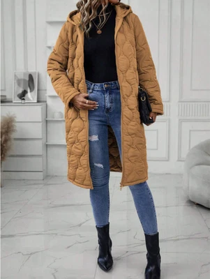 Abrigo acolchado con capucha y cremallera color liso para dama Foto 1 de 4