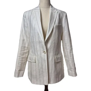 Witchery Blazer Jacket Womens Size 10 White Cream Linen Cotton Lined Striped - Picture 1 of 8