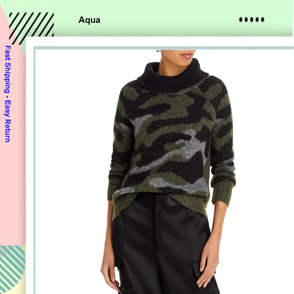 AQUA Women's Long Sleeve Camo Sweater Green Camo XS