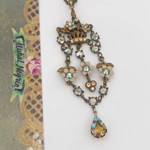 Michal Negrin Necklace Pastel Romantic Victorian Revival AB Crystals Enamel VTG - Picture 1 of 17