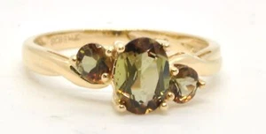 Ladies 14k Yellow Gold Andalusite Three Stone Oval Gemstone Estate Ring Size 6 - Picture 1 of 6