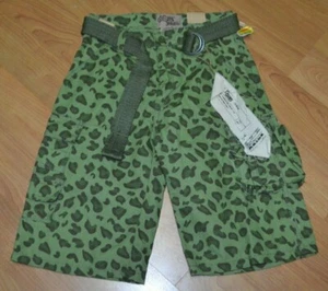 GS-115 Green Cheetah Camouflage Denim Cargo Skater Shorts 12 NWT Nice Hip Hop - Picture 1 of 2